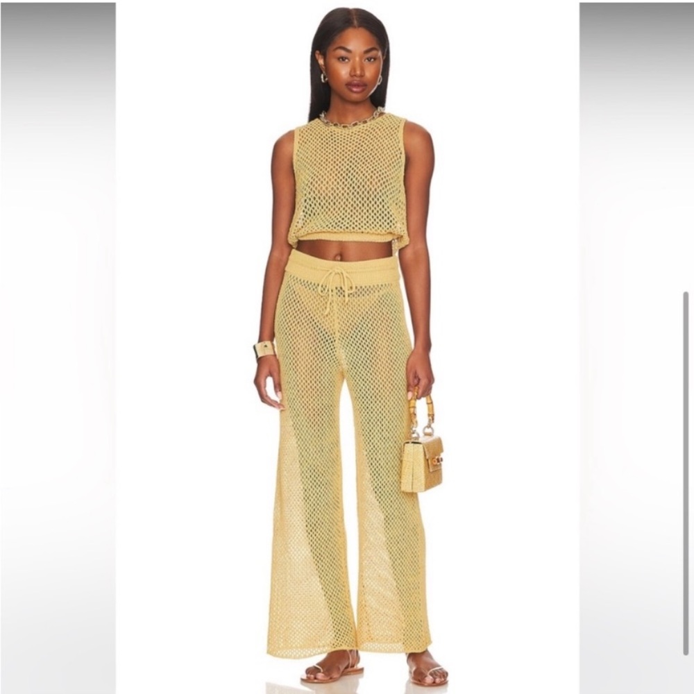 WeWoreWhat Crochet Drawcord Pant tan beige NWT size Medium Madison Lecroy